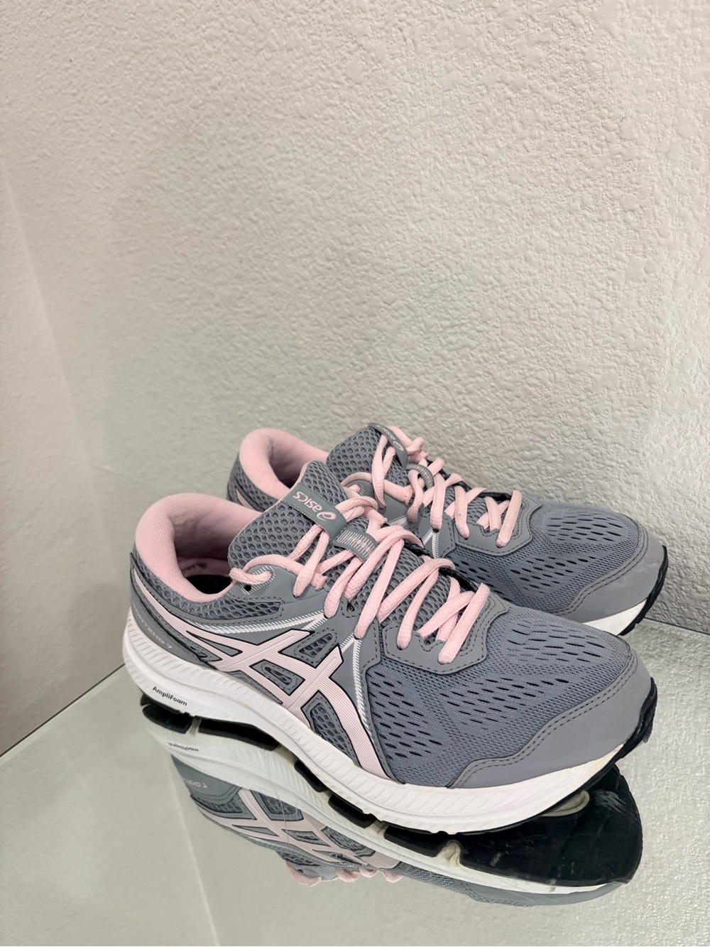 ASICS Women's Light Gray and Pink Running Sneakers